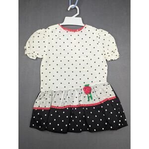 Vintage Kalula Girls Dress 4T Acetate Polka Dots Strawberry Drop Waist